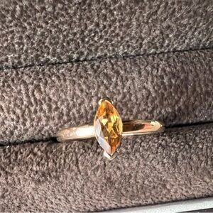 Gold Ring with Marquise Amber Stone - Elegant Women's Ring